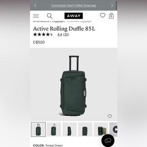 EUC Away Active Rolling Duffle 85L in Dark Green